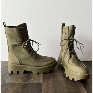NWOB Franco Sarto Womens L-Margey 2 Military Boots Green Size 8.5M Chunky Grunge